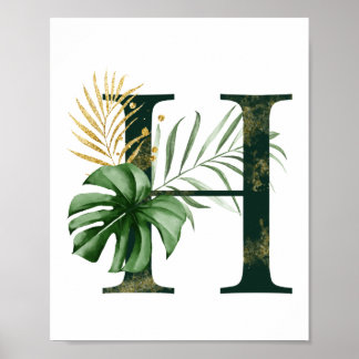 Decoratieve letter H met Poster van tropische blad