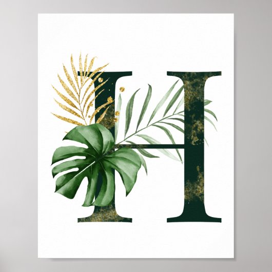 Decoratieve letter H met Poster van tropische blad (Voorkant)