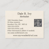 Decoratieve letter "I" Woodcut Woodblock Initiaal Visitekaartje (Achterkant)