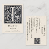Decoratieve letter "I" Woodcut Woodblock Initiaal Visitekaartje (Voorkant / Achterkant)