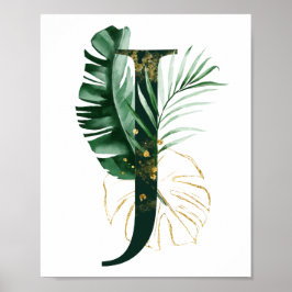 Decoratieve letter J met Poster van tropische blad