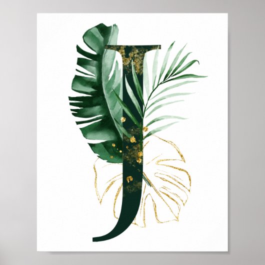 Decoratieve letter J met Poster van tropische blad (Voorkant)