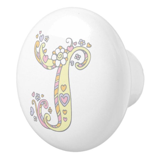 Decoratieve letter J monogram handvat trekknop Keramische Knop (Rechts)
