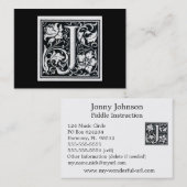 Decoratieve letter "J" Woodcut Woodblock Initiaal Visitekaartje (Voorkant / Achterkant)