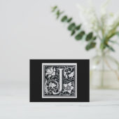 Decoratieve letter "J" Woodcut Woodblock Initiaal Visitekaartje (Staand voorkant)