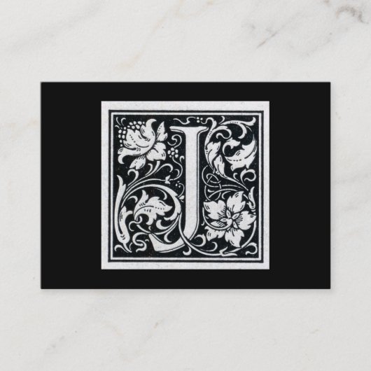 Decoratieve letter "J" Woodcut Woodblock Initiaal Visitekaartje (Voorkant)