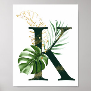 Decoratieve letter K met Poster van tropische blad