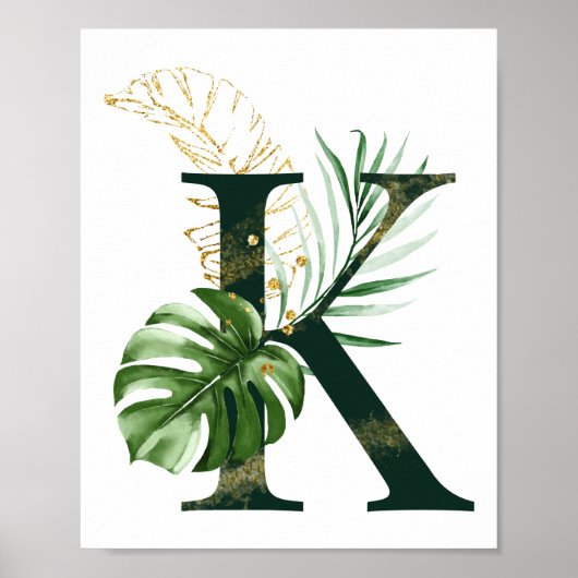Decoratieve letter K met Poster van tropische blad (Voorkant)