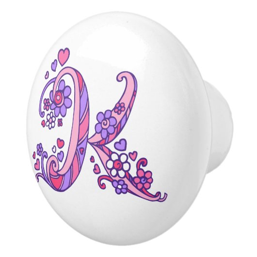 Decoratieve letter K monogram roze paarse knop (Rechts)