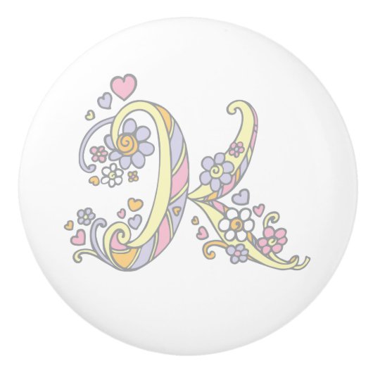 Decoratieve letter K monogramme handvatknop Keramische Knop (Voorkant)