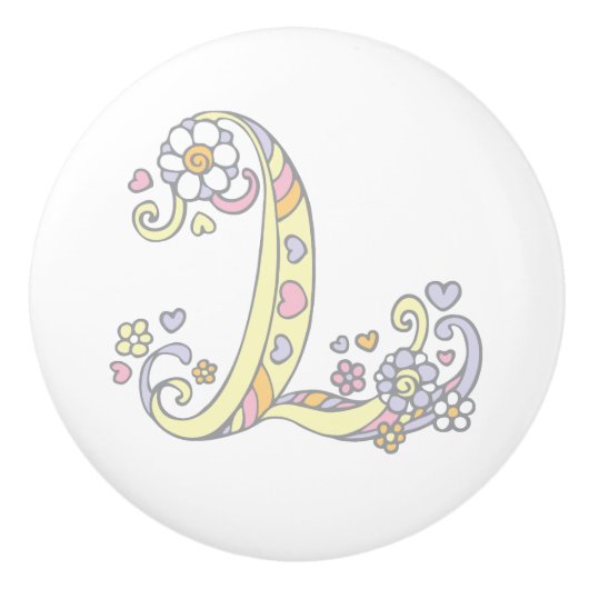 Decoratieve letter L monogrammen handvatknop Keramische Knop (Voorkant)