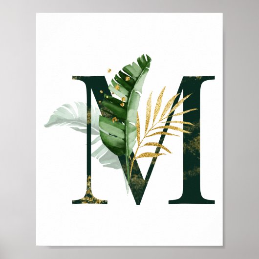 Decoratieve letter M met tropische bladeren Poster (Voorkant)