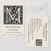 Decoratieve letter "M" Woodcut Woodblock Initiaal Visitekaartje (Voorkant / Achterkant)