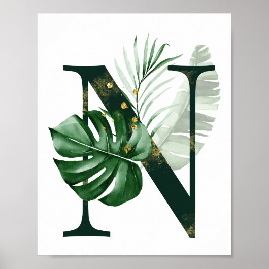 Decoratieve letter N met tropische bladeren Poster (Voorkant)