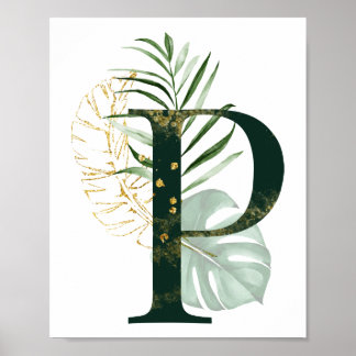 Decoratieve letter P met tropische bladeren Poster