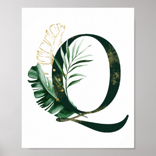 Decoratieve letter Q met tropische bladeren Poster (Voorkant)