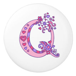 Decoratieve letter Q monogram roze paarse trekknop Keramische Knop