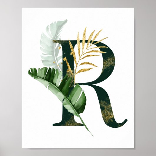 Decoratieve letter R met tropische bladeren Poster (Voorkant)