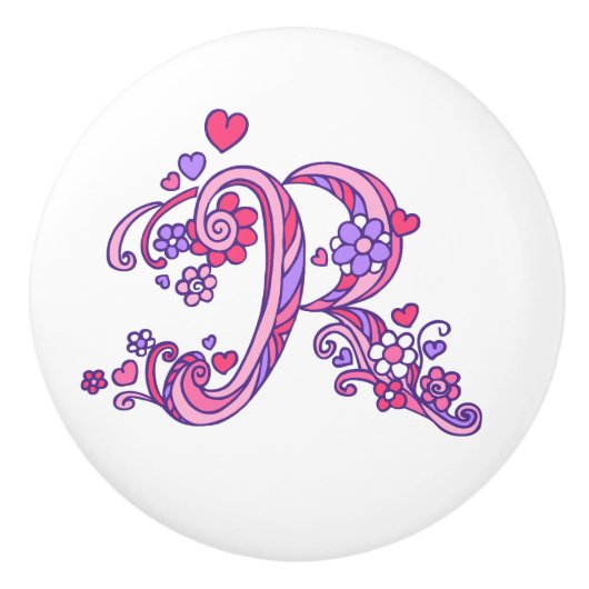 Decoratieve letter R monogram roze handvat knop (Voorkant)