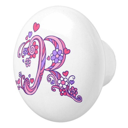 Decoratieve letter R monogram roze handvat knop (Rechts)
