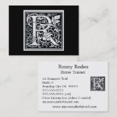 Decoratieve letter "R" Woodcut Woodblock Initiaal Visitekaartje (Voorkant / Achterkant)