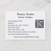 Decoratieve letter "R" Woodcut Woodblock Initiaal Visitekaartje (Achterkant)