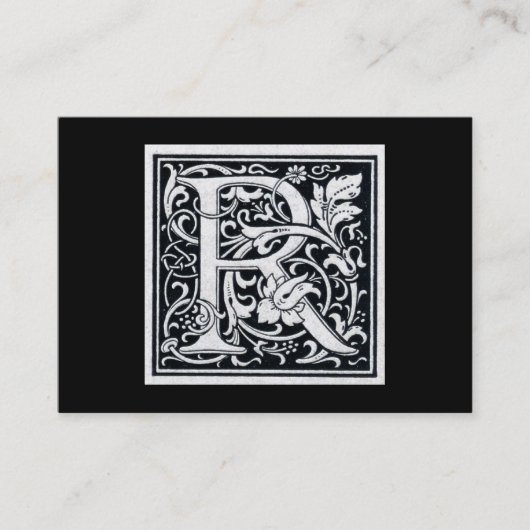 Decoratieve letter "R" Woodcut Woodblock Initiaal Visitekaartje (Voorkant)