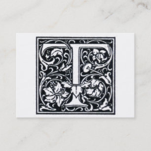 Decoratieve letter "T" Woodcut Woodblock Initiaal Visitekaartje