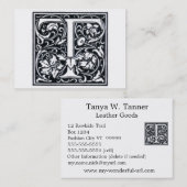 Decoratieve letter "T" Woodcut Woodblock Initiaal Visitekaartje (Voorkant / Achterkant)