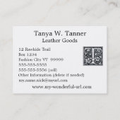 Decoratieve letter "T" Woodcut Woodblock Initiaal Visitekaartje (Achterkant)
