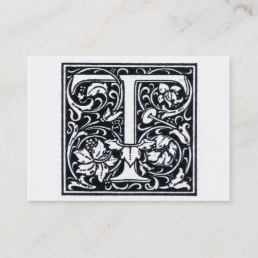Decoratieve letter "T" Woodcut Woodblock Initiaal Visitekaartje (Voorkant)