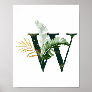 Decoratieve letter W met tropische bladeren Poster