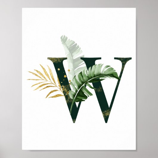 Decoratieve letter W met tropische bladeren Poster (Voorkant)