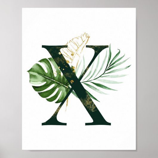 Decoratieve letter X met tropische bladeren Poster (Voorkant)