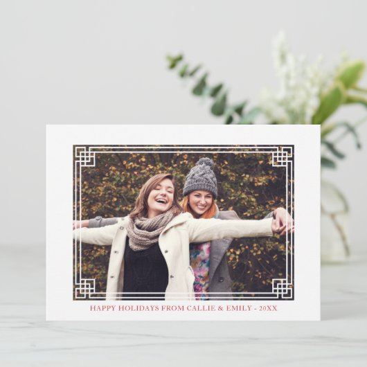 Decoratieve lijst - Gelukkig kerstfeest foto Feestdagenkaart (Staand voorkant)