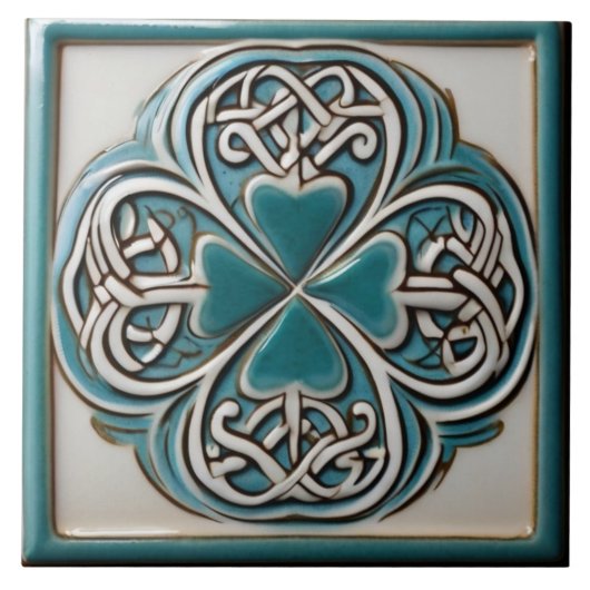 Decoratieve Lucky Four Leaf Clover Green Celtic Tegeltje (Voorkant)