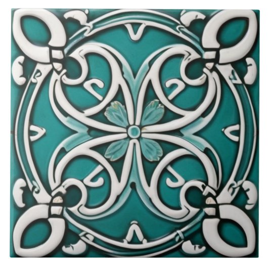 Decoratieve Lucky Four Leaf Clover Turquoise Celti Tegeltje (Voorkant)