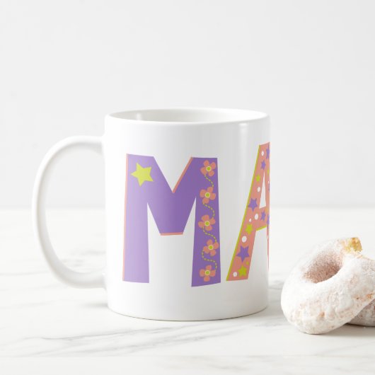 Decoratieve Maya-bloemen en sterrenmok Koffiemok (Met donut)