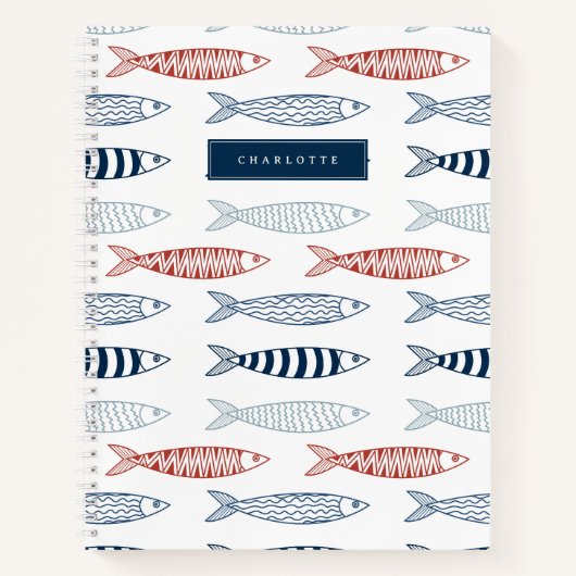 Decoratieve Mediterrane Sardines Vis Custom Name Notitieboek (Voorkant)