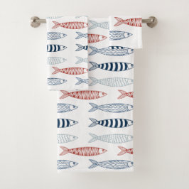 Decoratieve mediterrane sardines vispatroon bad handdoek