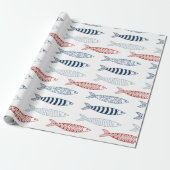 Decoratieve mediterrane sardines vispatroon cadeaupapier (Uitgerold)