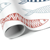 Decoratieve mediterrane sardines vispatroon cadeaupapier (Rol Hoek)