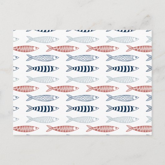 Decoratieve mediterrane sardines vispatroon feestdagenkaart (Voorkant)