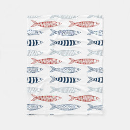 Decoratieve mediterrane sardines vispatroon fleece deken