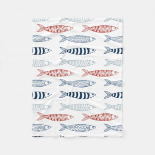 Decoratieve mediterrane sardines vispatroon fleece deken