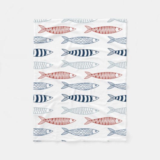 Decoratieve mediterrane sardines vispatroon fleece deken (Voorkant)