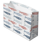 Decoratieve mediterrane sardines vispatroon groot cadeauzakje (Achterkant Gekanteld)