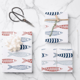 Decoratieve mediterrane sardines vispatroon inpakpapier vel