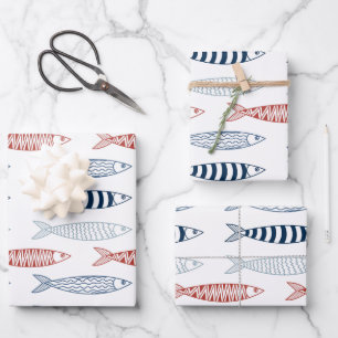 Decoratieve mediterrane sardines vispatroon inpakpapier vel