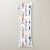 Decoratieve mediterrane sardines vispatroon lichaamskussen (Voorkant Verticaal)